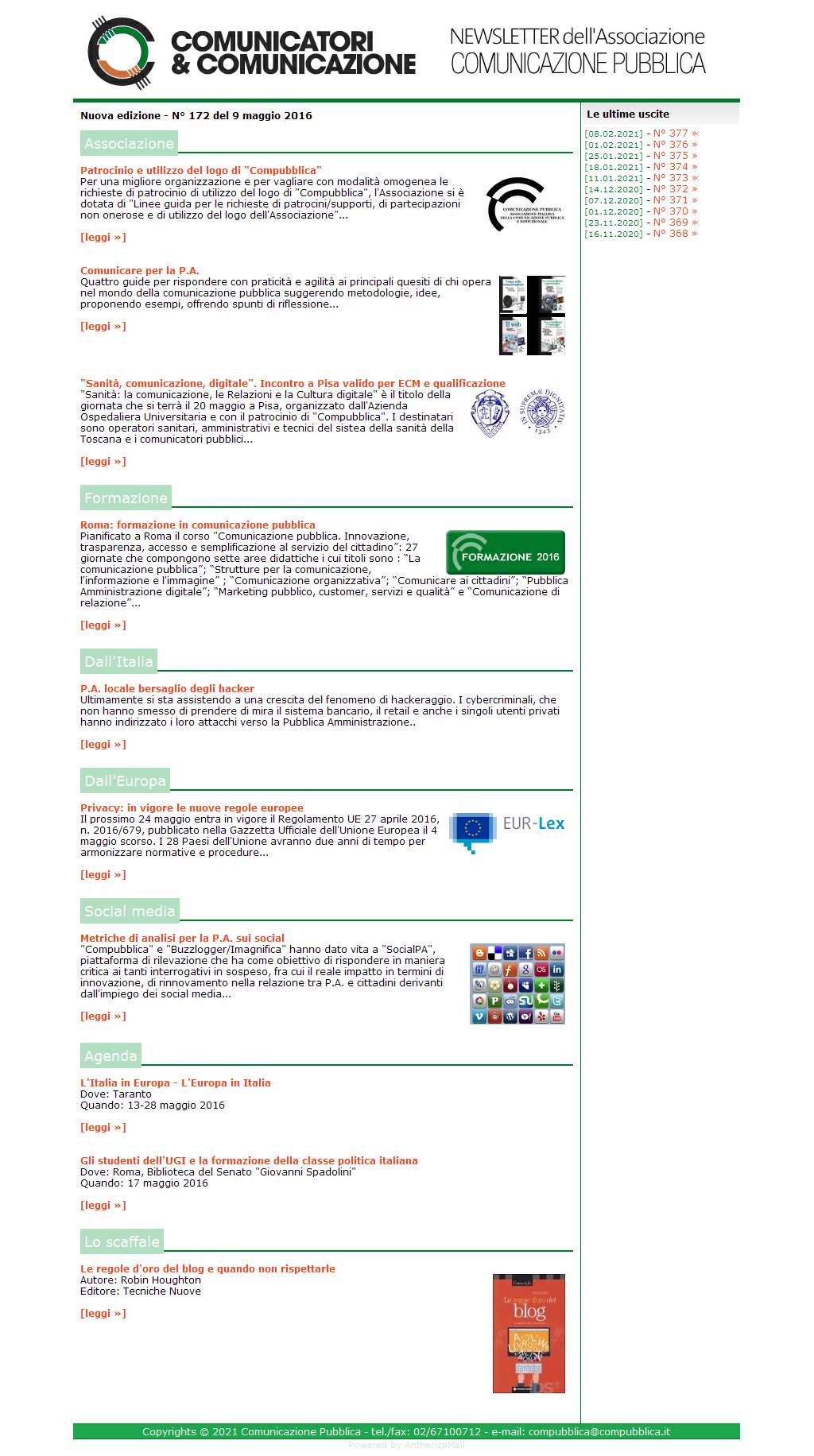 Comunicatori e Comunicazione n� 172 - 09 maggio 2016