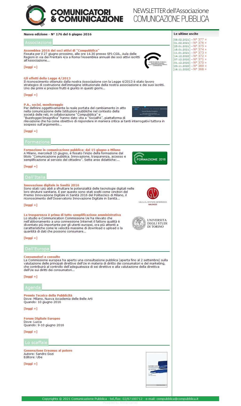 Comunicatori e Comunicazione n� 176 - 6 giugno 2016