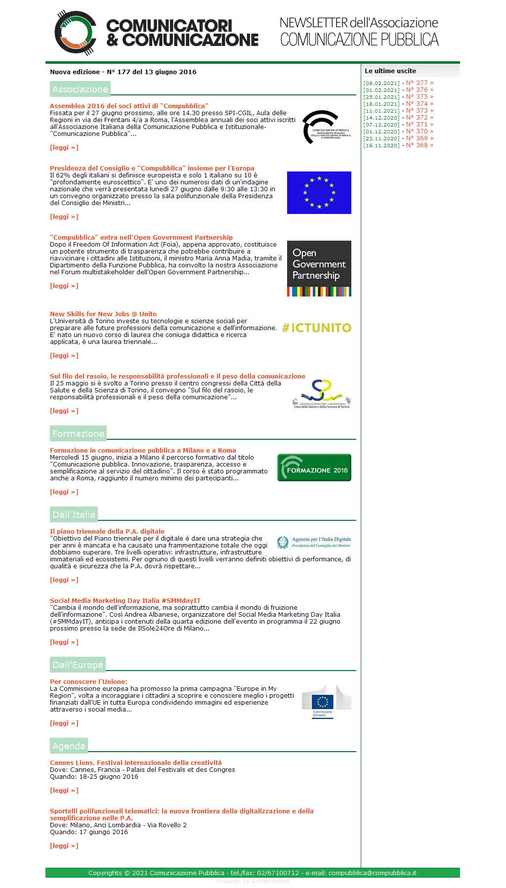 Comunicatori e Comunicazione n� 177 - 13 giugno 2016