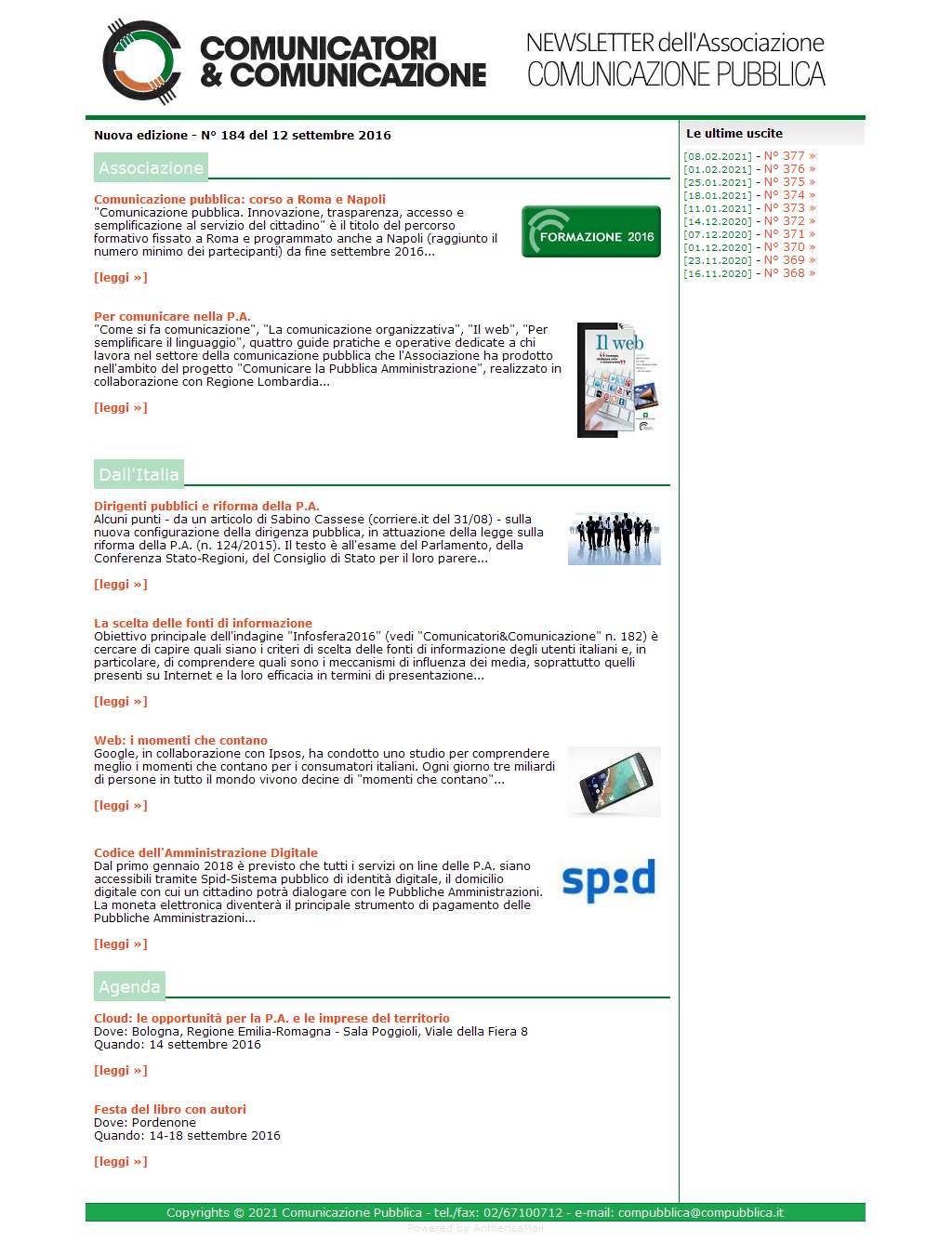 Comunicatori e Comunicazione n� 184 - 12 settembre 2016