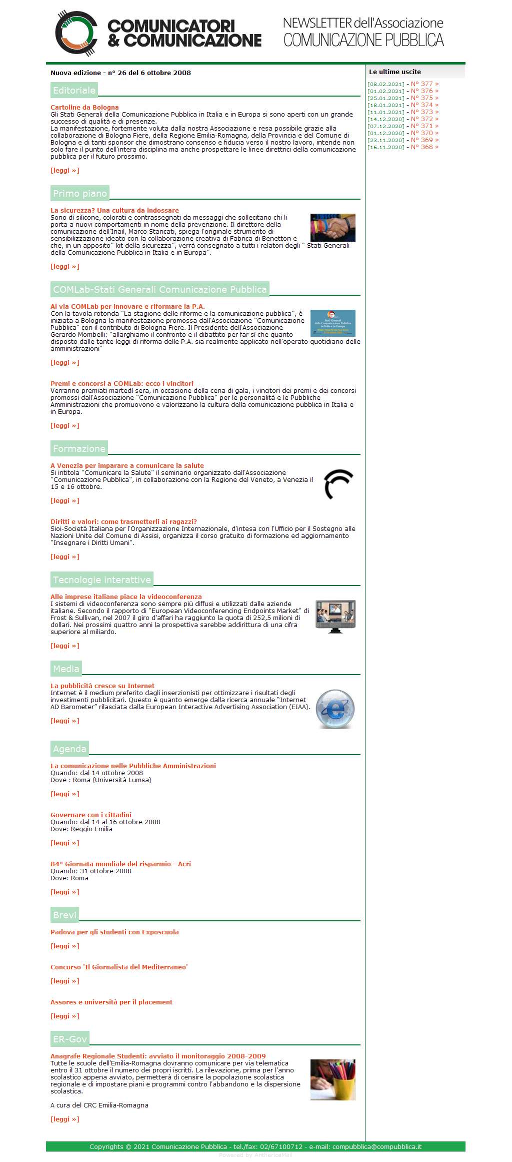 Comunicatori e Comunicazione Newsletter  n� 26-6 ottobre 2008