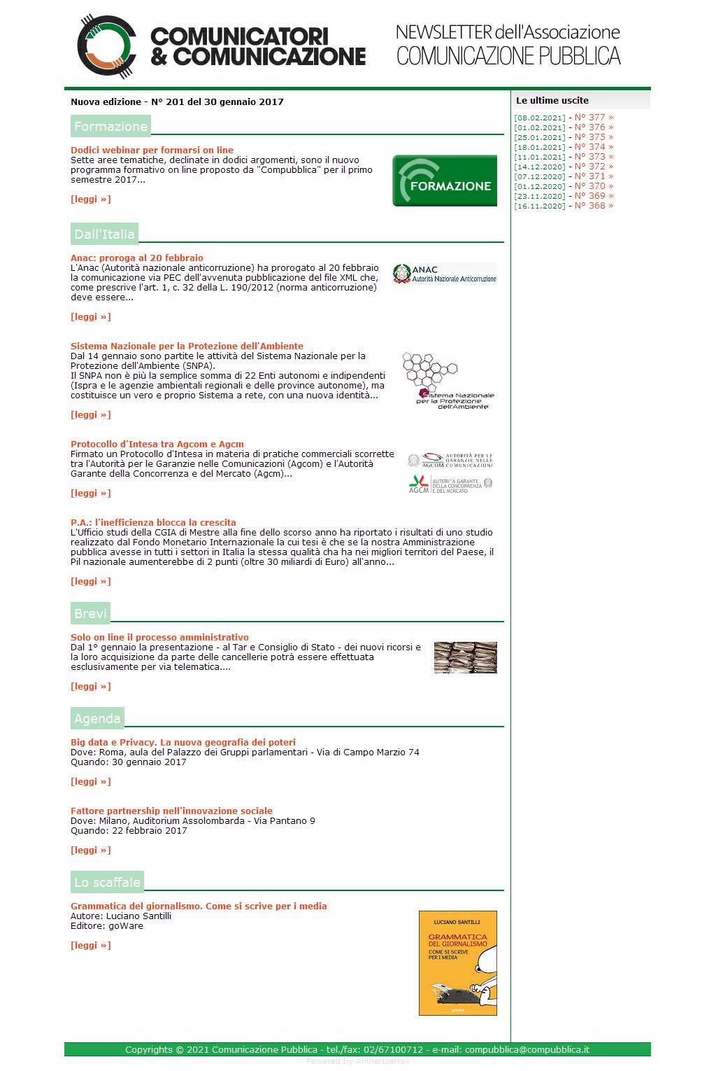 Comunicatori e Comunicazione n� 201 - 30 gennaio 2017