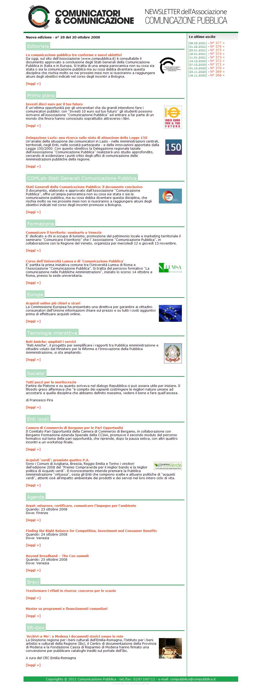 Comunicatori e Comunicazione Newsletter  n� 28-20 ottobre 2008