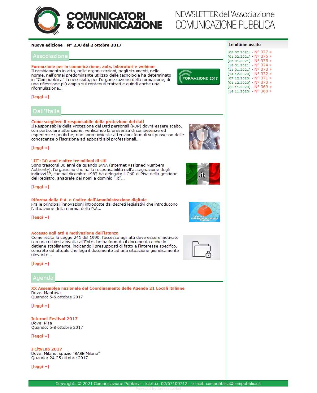 Comunicatori e Comunicazione n� 230 - 2 ottobre 2017