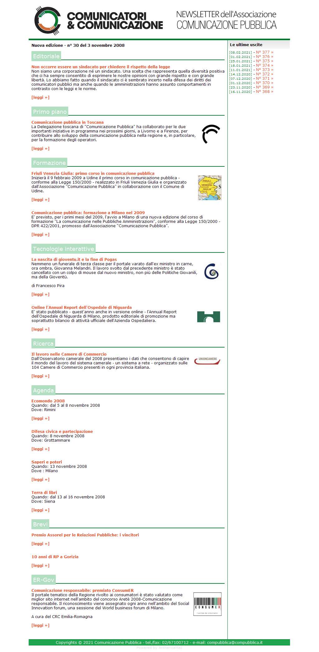 Comunicatori e Comunicazione Newsletter  n� 30-3 novembre 2008