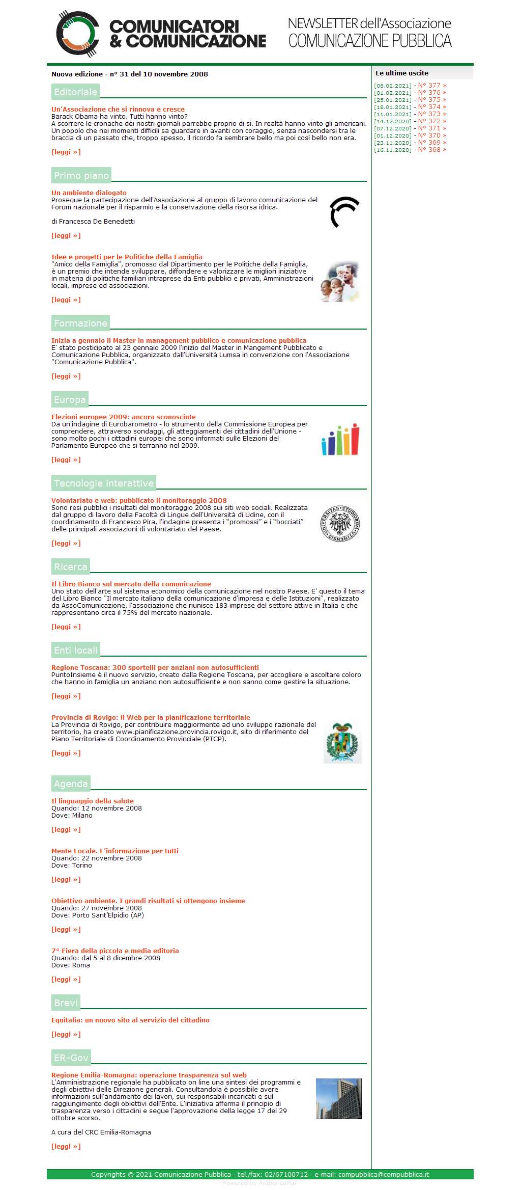 Comunicatori e Comunicazione Newsletter  n� 31-10 novembre 2008