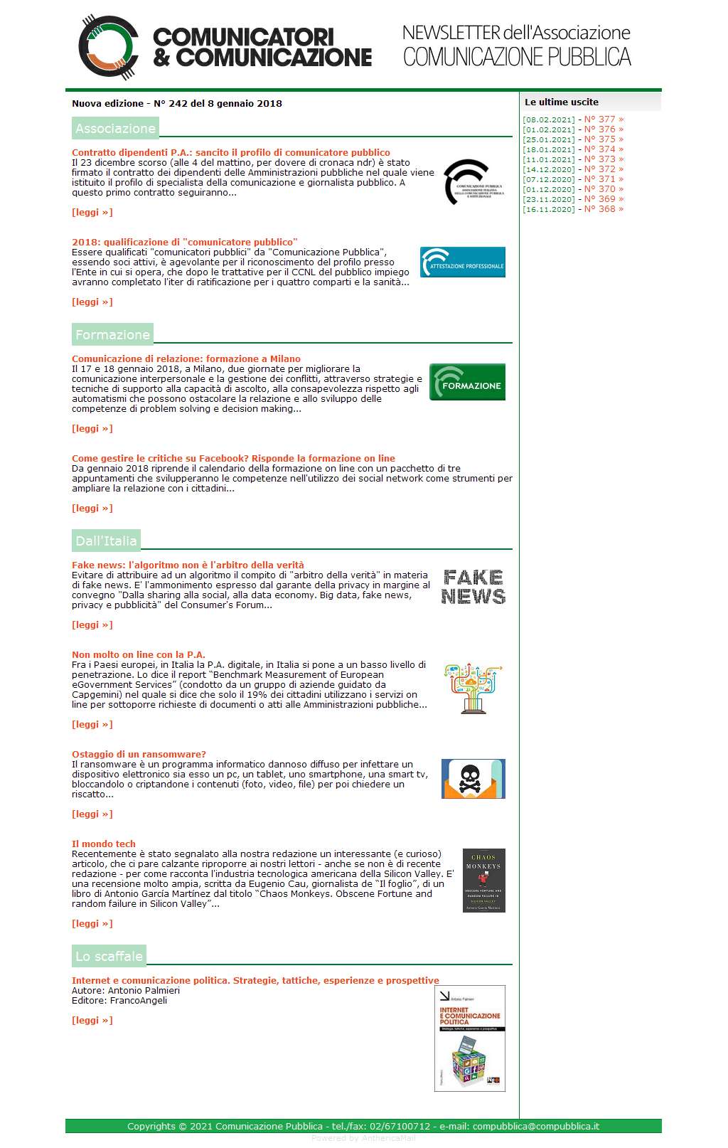 Comunicatori e Comunicazione n� 242 - 8 gennaio 2018