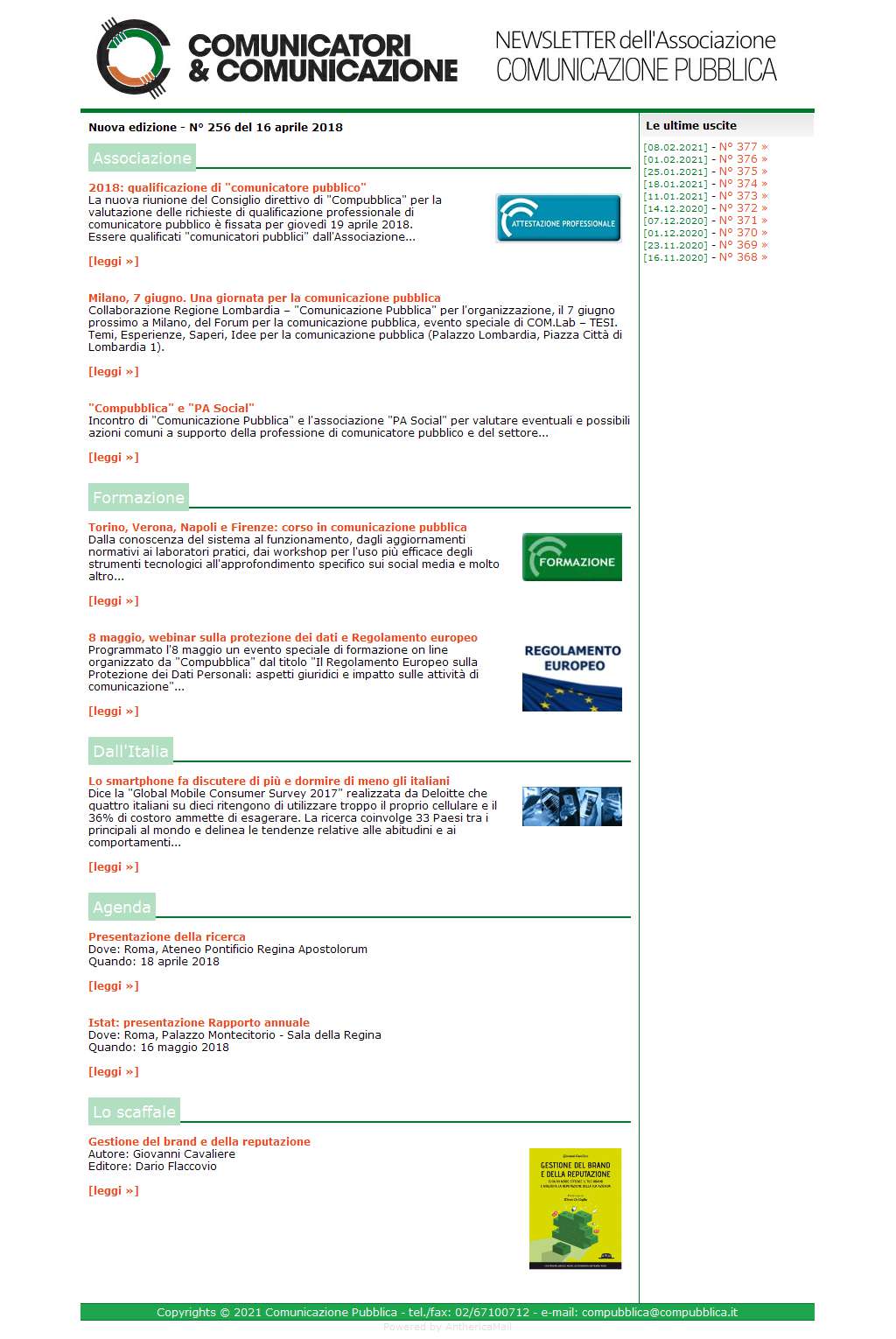 Comunicatori e Comunicazione n� 256 - 16 aprile 2018