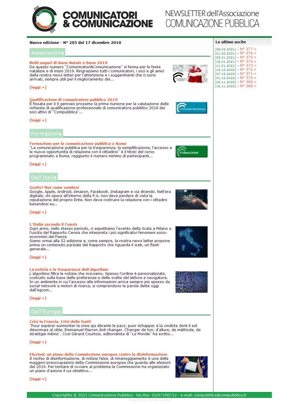 Comunicatori e Comunicazione n� 285 - 17 dicembre 2018
