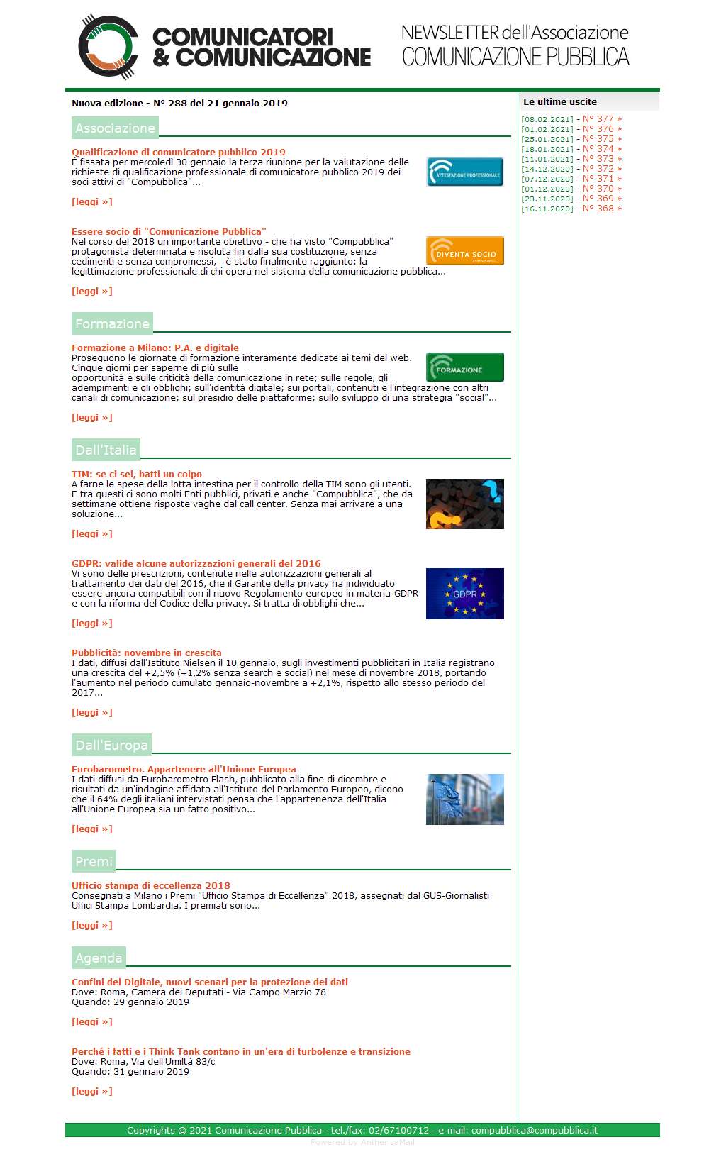 Comunicatori e Comunicazione n� 288 - 21 gennaio 2019