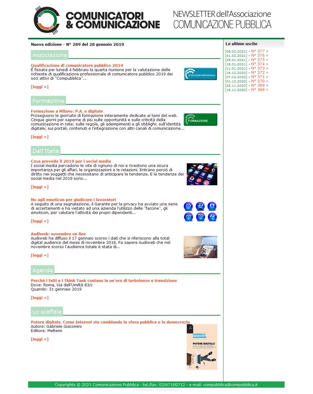 Comunicatori e Comunicazione n� 289 - 28 gennaio 2019
