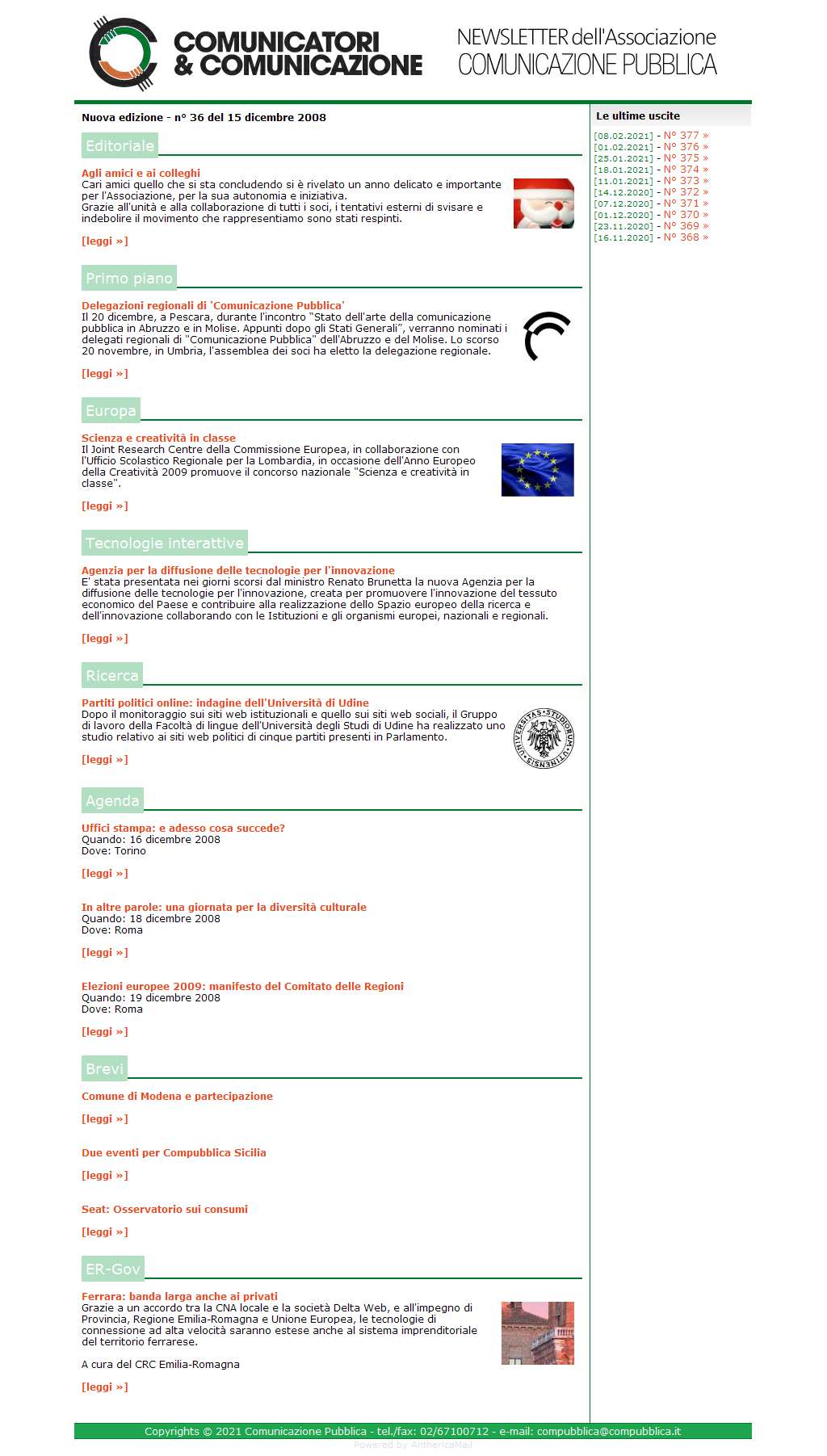 Comunicatori e Comunicazione Newsletter  n� 36-15 dicembre 2008