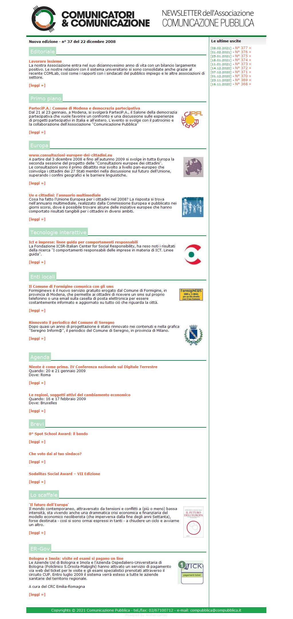 Comunicatori e Comunicazione Newsletter  n� 37-22 dicembre 2008