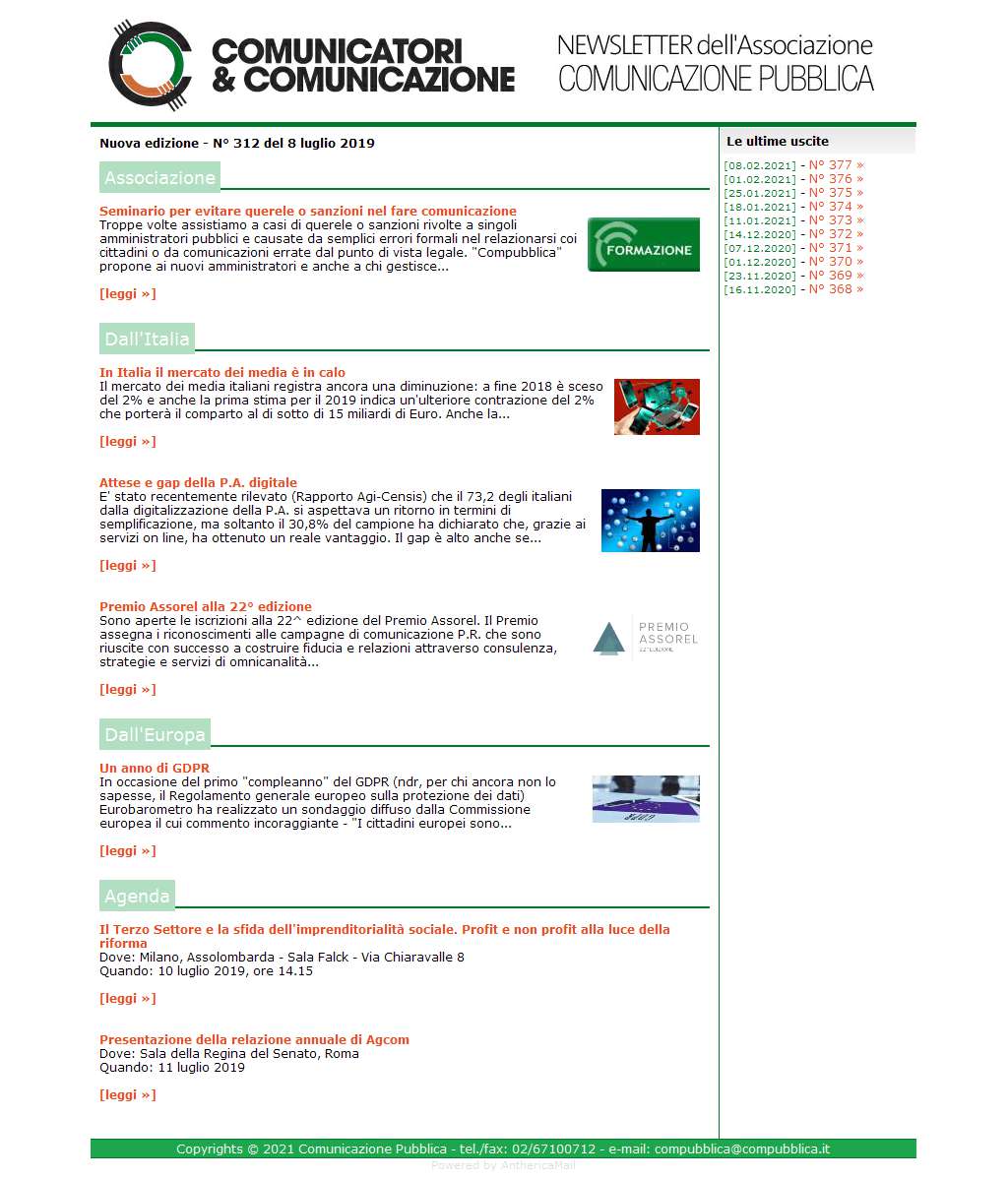 Comunicatori e Comunicazione n� 312 - 8 luglio 2019