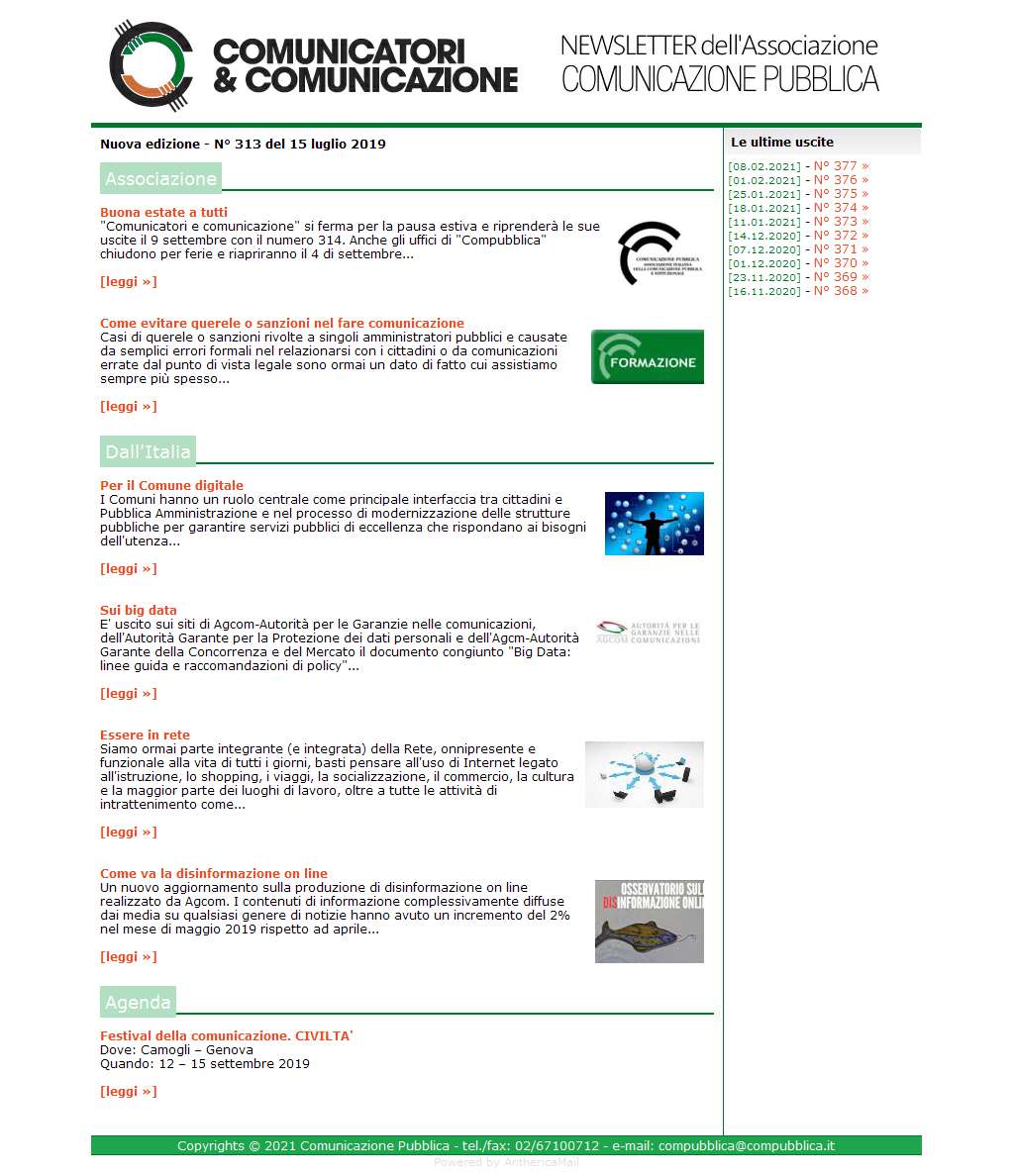 Comunicatori e Comunicazione n° 313 - 15 luglio 2019