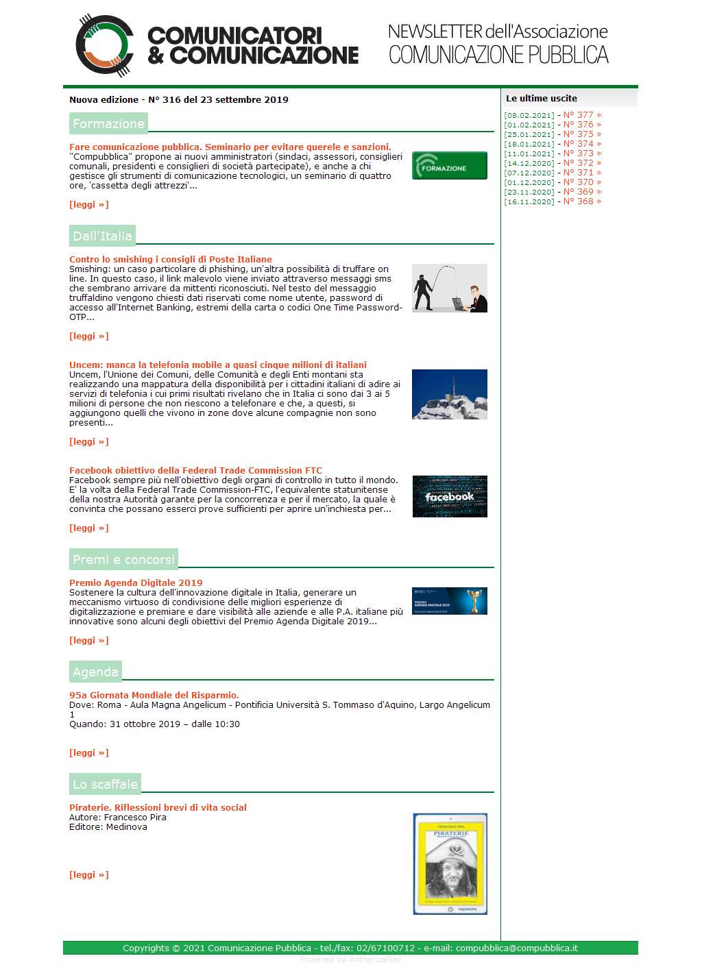 Comunicatori e Comunicazione n° 316 - 23 settembre 2019