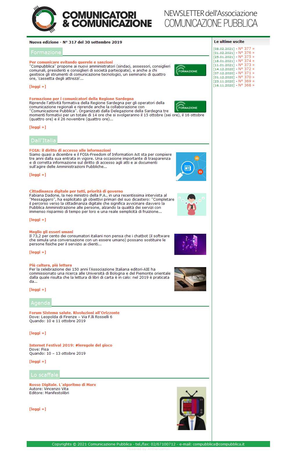 Comunicajavascript:void(0)tori e Comunicazione n 317 - 30 settembre 2019