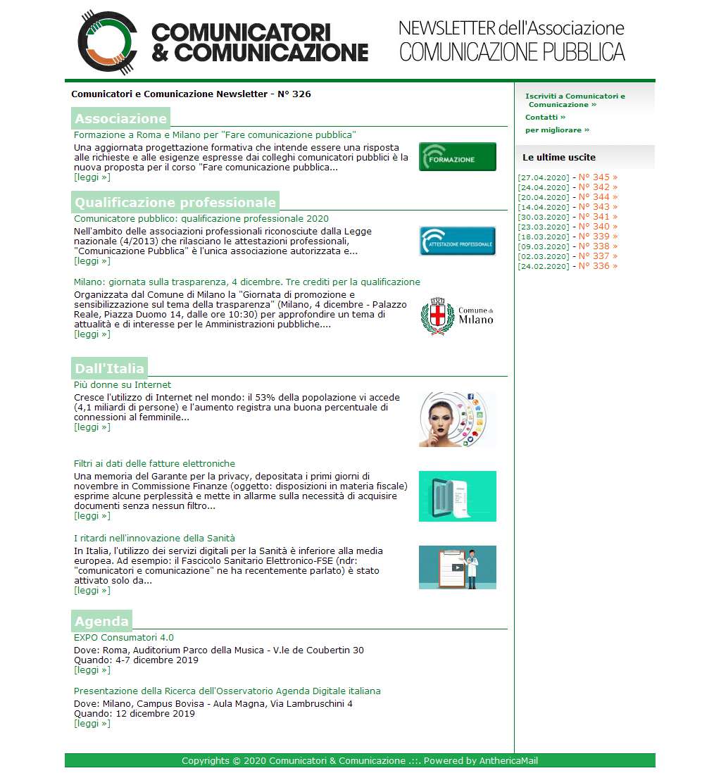 Comunicatori e Comunicazione n 326 - 2 dicembre 2019