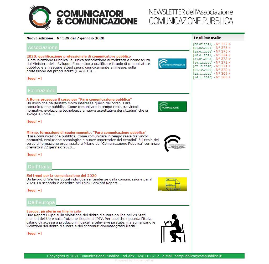 Comunicatori e Comunicazione n° 329 - 7 gennaio 2020