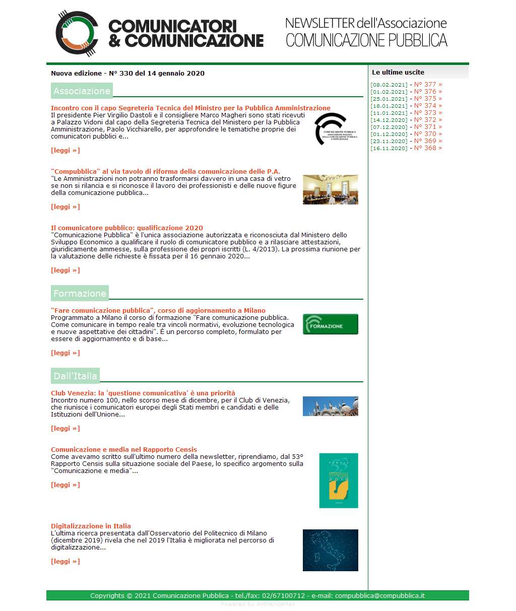 Comunicatori e Comunicazione n° 330 - 13 gennaio 2020