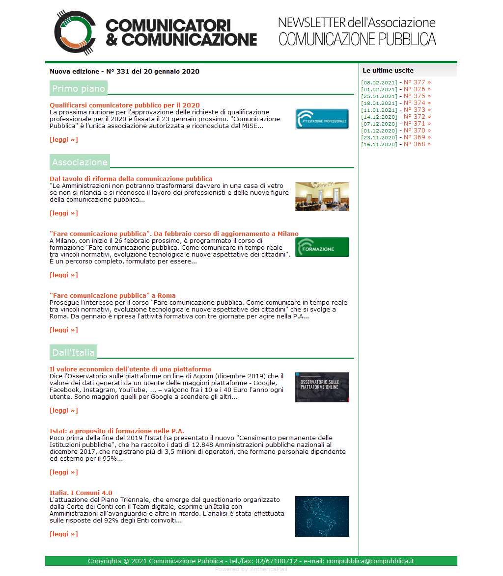 Comunicatori e Comunicazione n 331 - 20 gennaio 2020