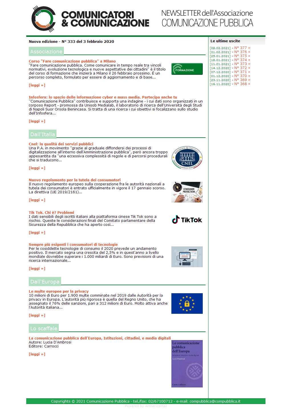 Comunicatori e Comunicazione n° 333 - 3 febbraio 2020