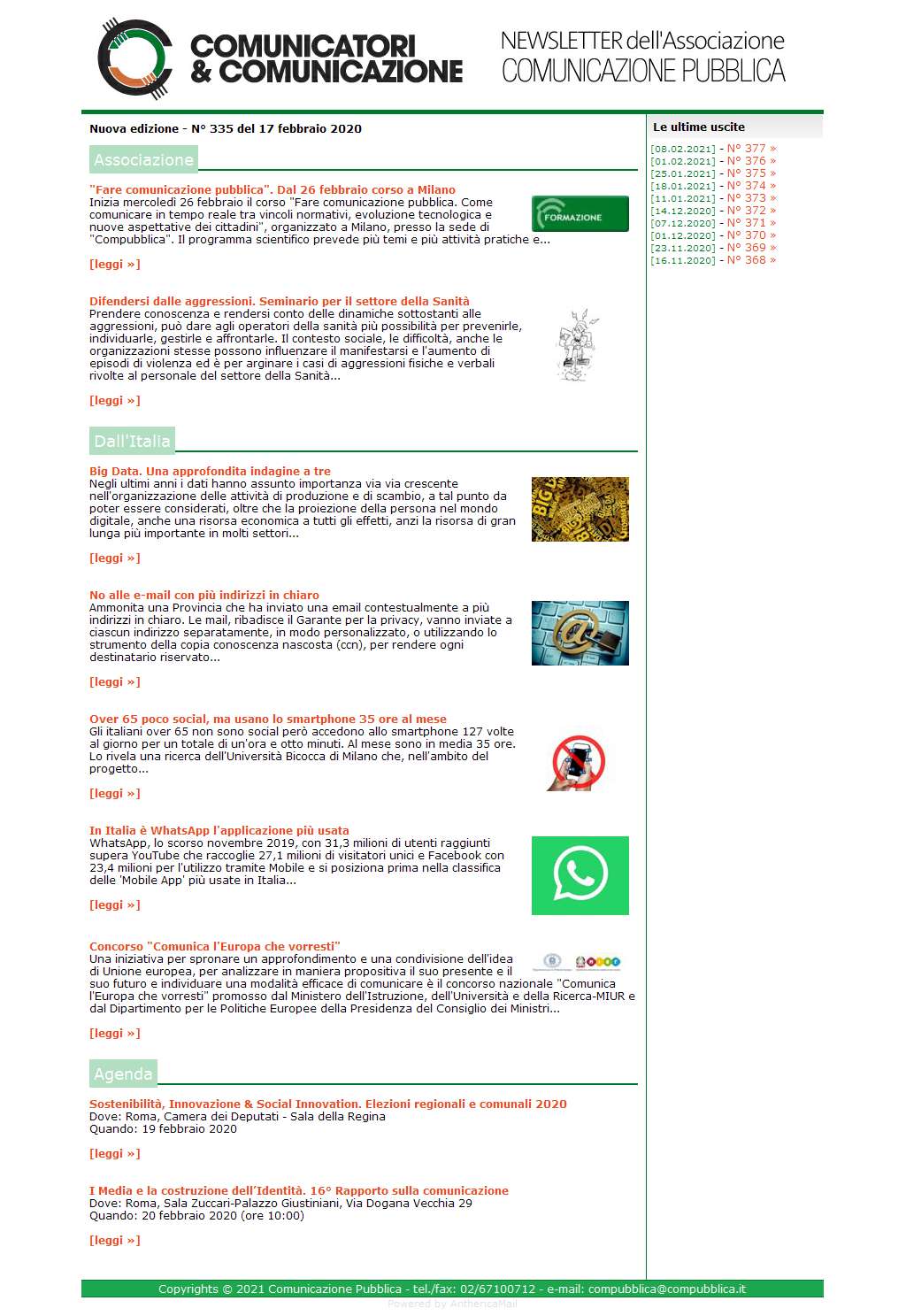 Comunicatori e Comunicazione n° 335 - 17 febbraio 2020