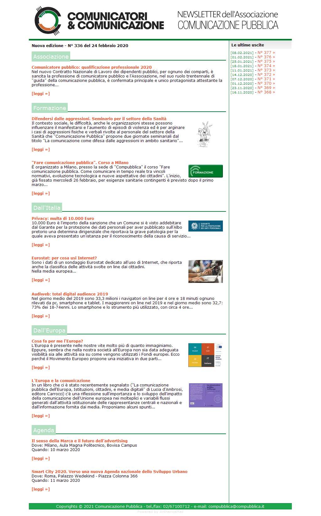 Comunicatori e Comunicazione n° 336 - 24 febbraio 2020