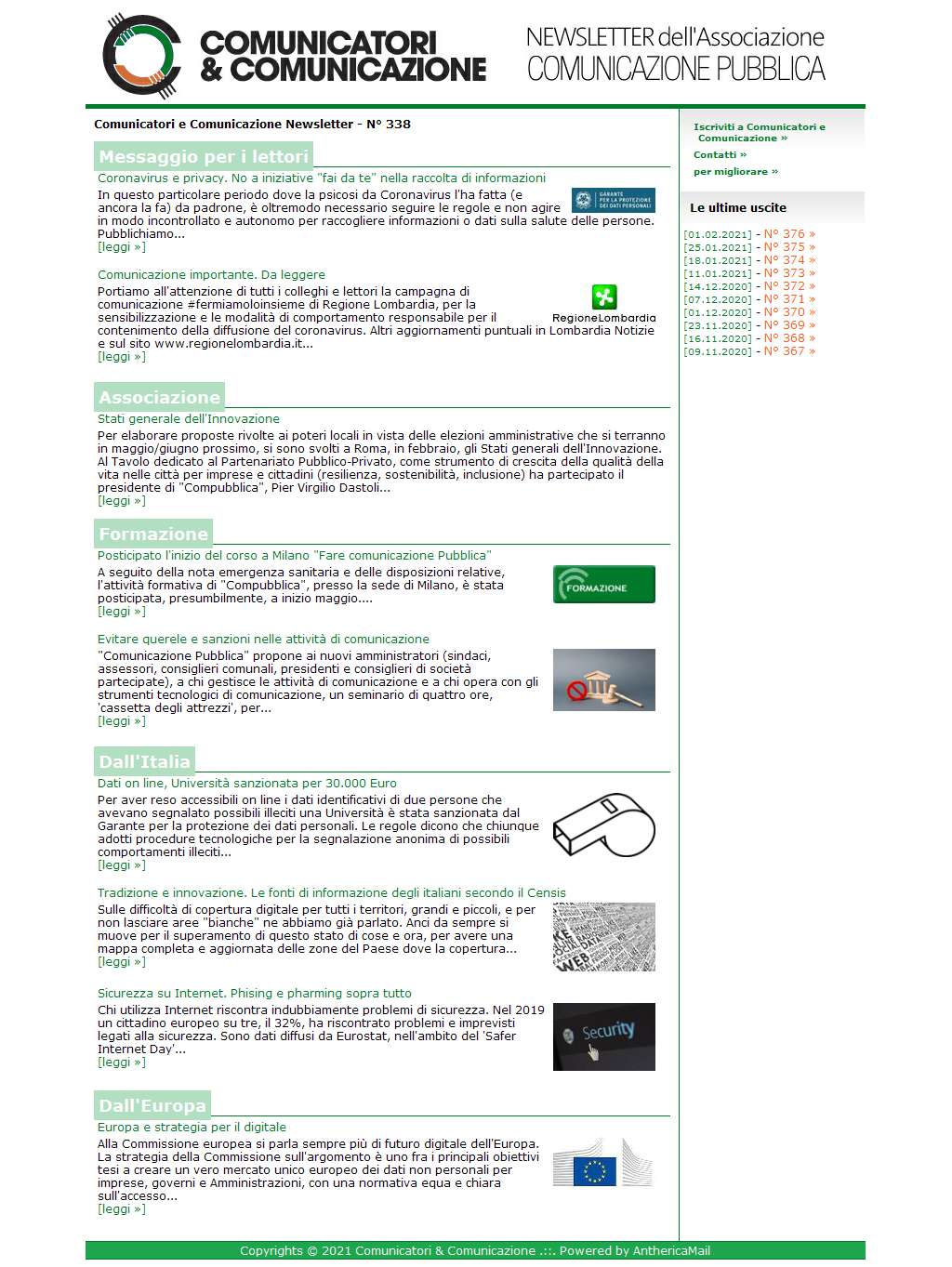 Comunicatori e Comunicazione n° 338 - 9 marzo 2020