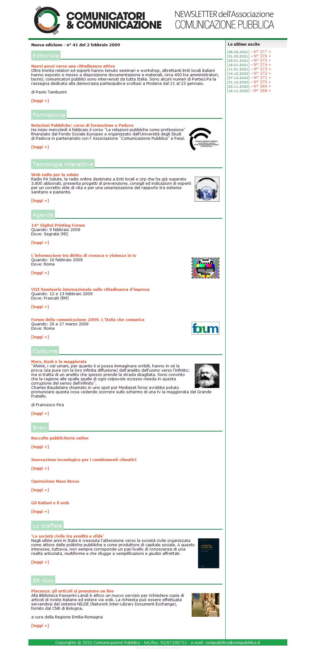 Comunicatori e Comunicazione Newsletter  n� 41-2 febbraio 2009