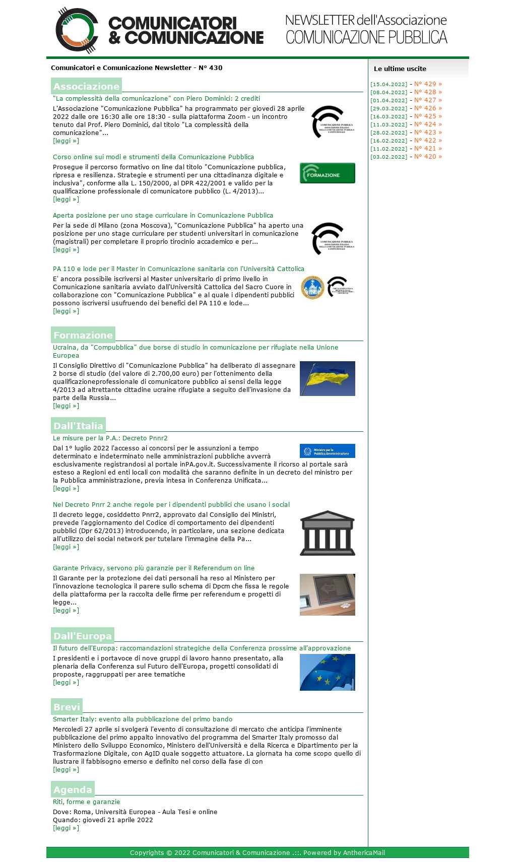 Comunicatori e Comunicazione n° 344 - 20 aprile 2020
