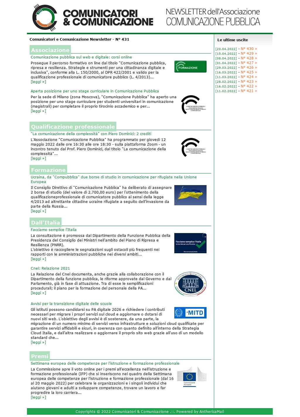 Comunicatori e Comunicazione n° 345 - 27 aprile 2020