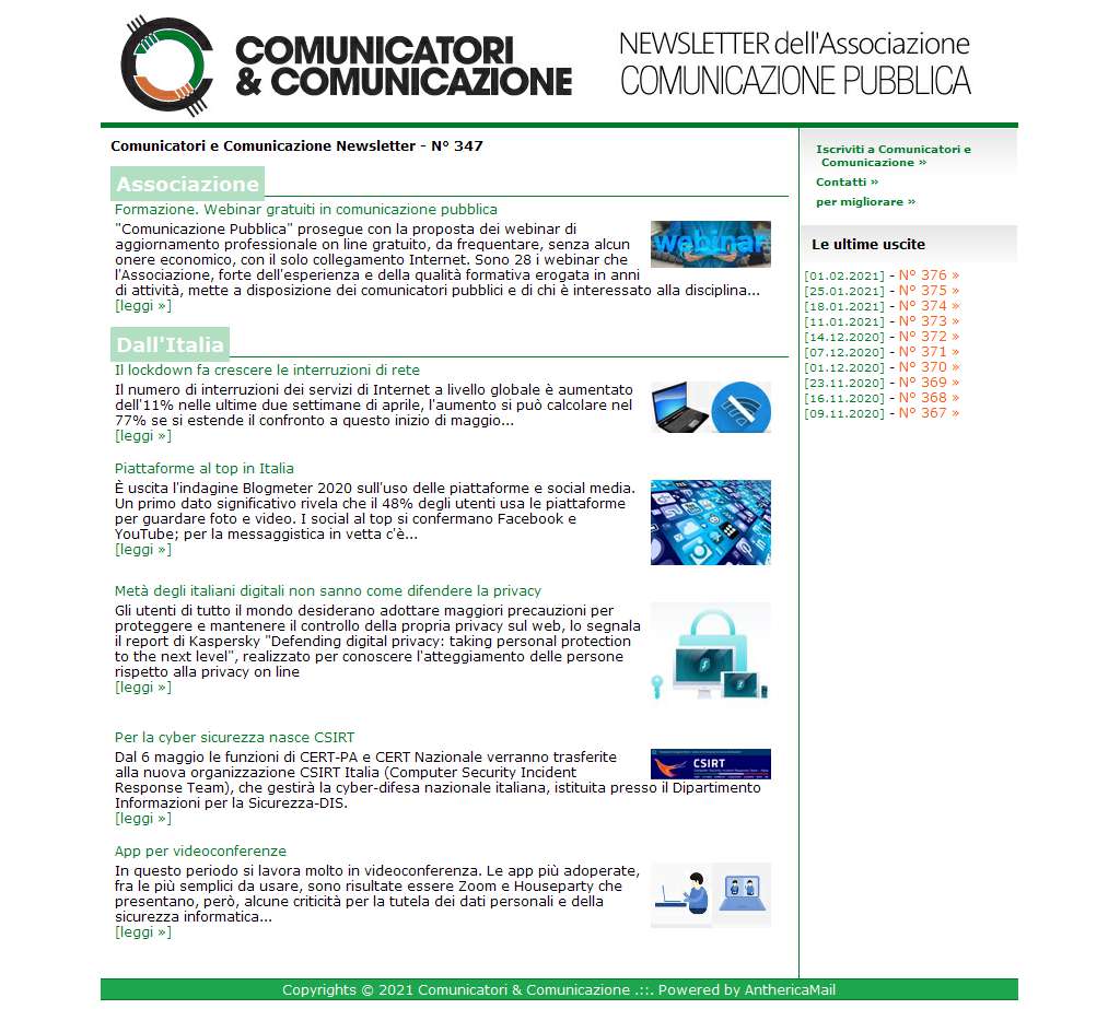 Comunicatori e Comunicazione n° 347 - 11 maggio 2020