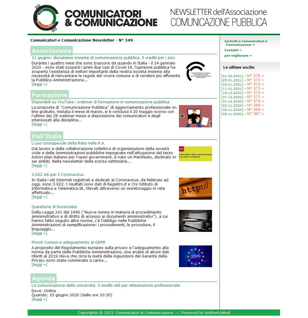 Comunicatori e Comunicazione n° 349 - 25 maggio 2020