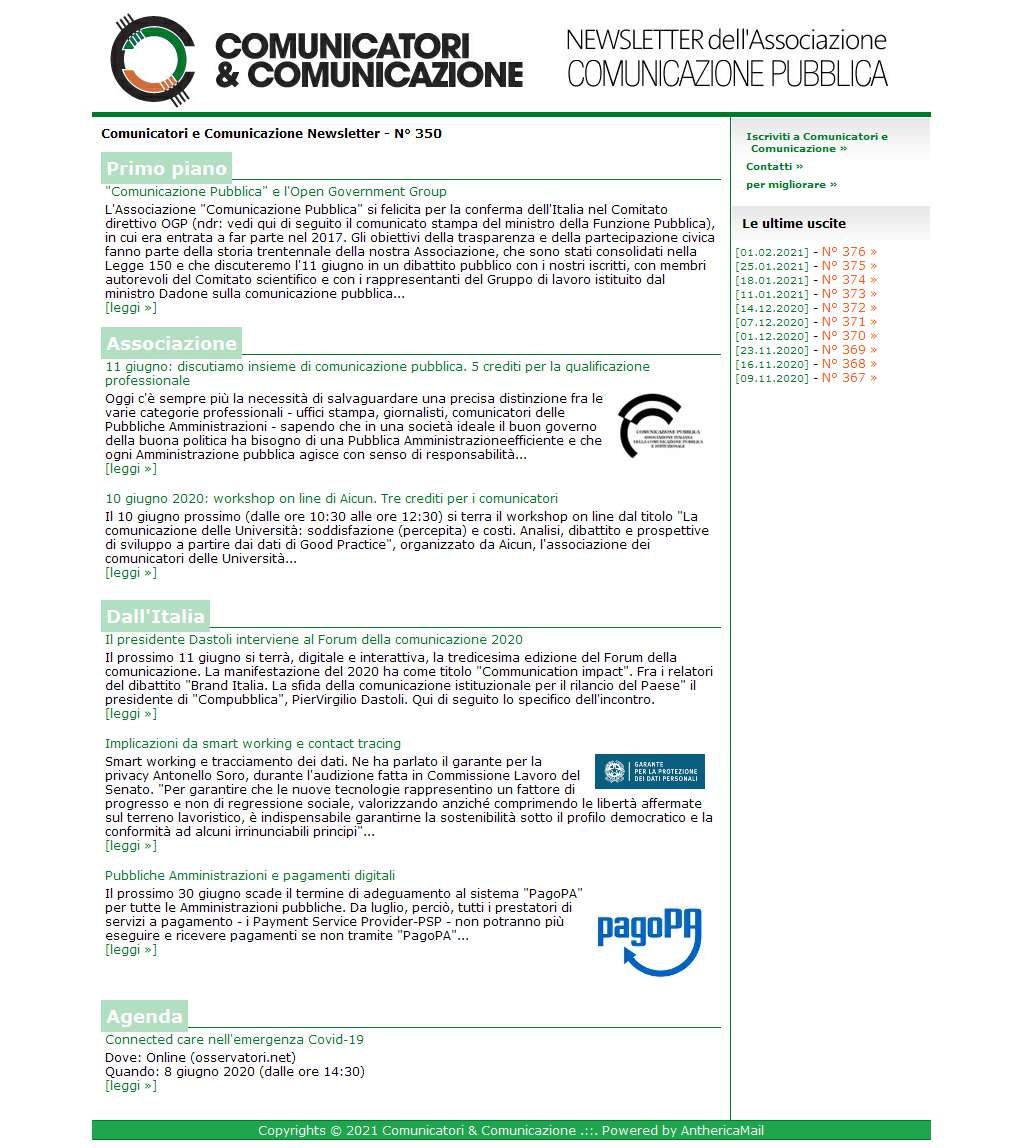 Comunicatori e Comunicazione n° 350 - 1 giugno 2020