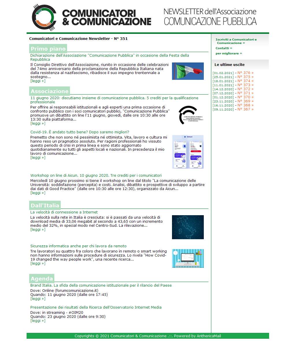 Comunicatori e Comunicazione n° 351 - 8 giugno 2020