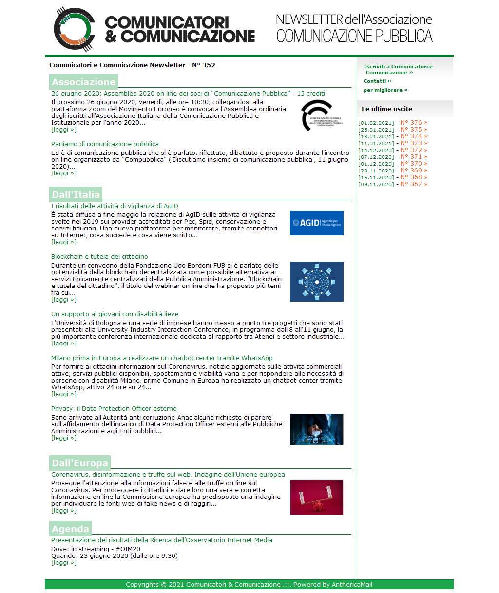Comunicatori e Comunicazione n° 352 - 15 giugno 2020