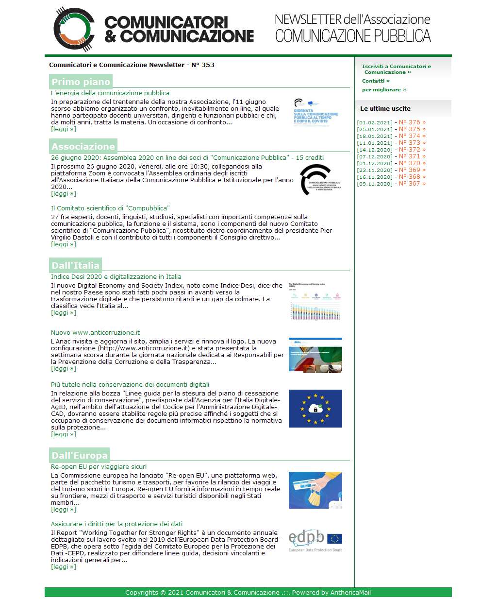 Comunicatori e Comunicazione n° 353 - 22 giugno 2020