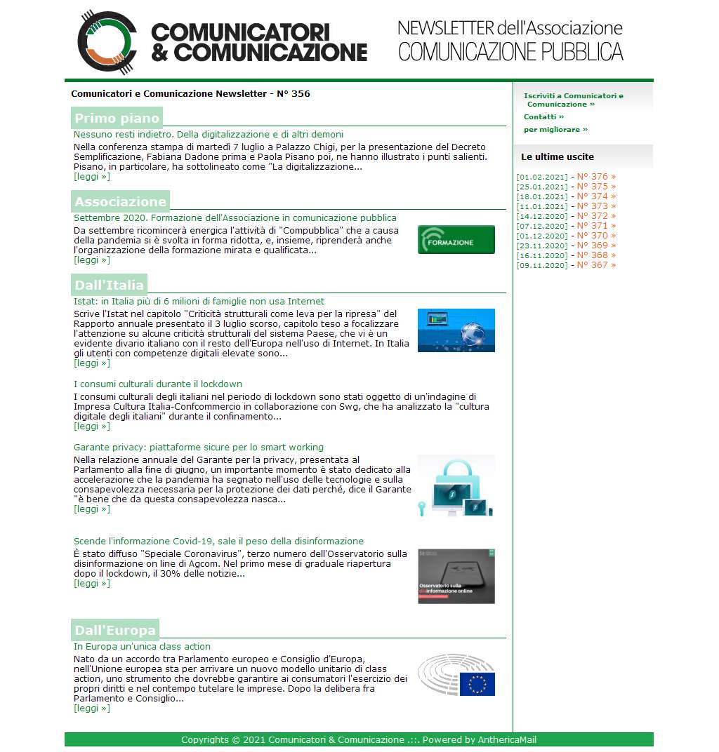 Comunicatori e Comunicazione n° 356 - 13 luglio 2020