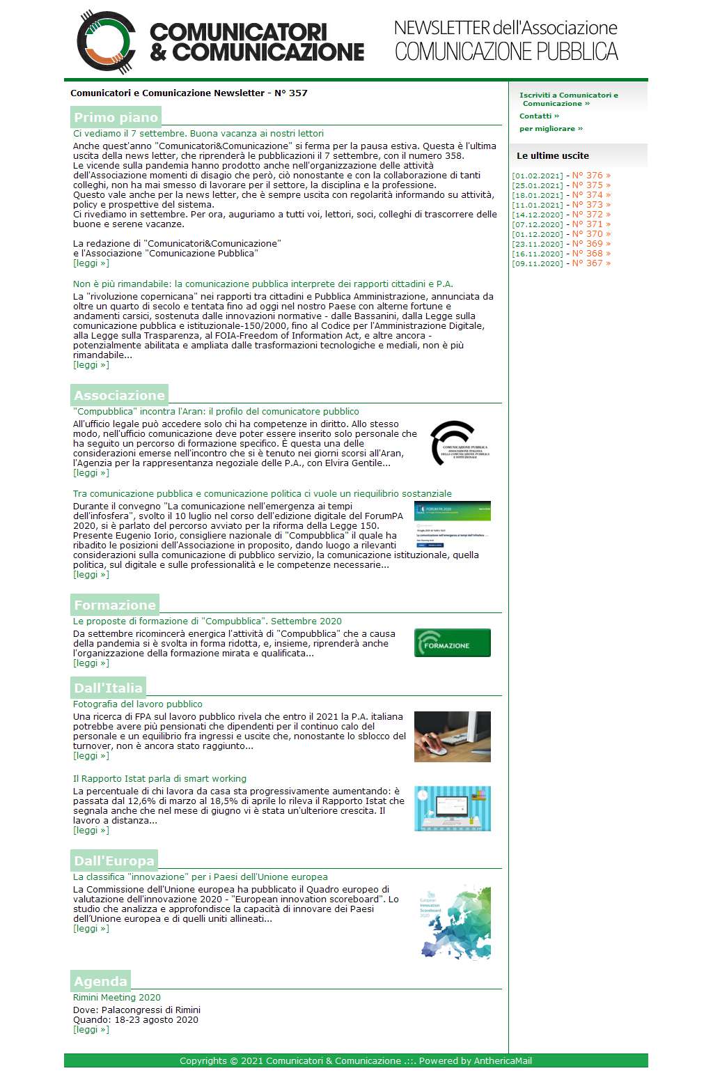 Comunicatori e Comunicazione n° 357 - 20 luglio 2020