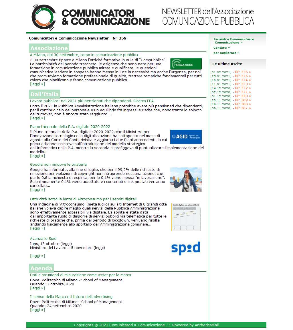 Comunicatori e Comunicazione n° 359 - 14 settembre 2020
