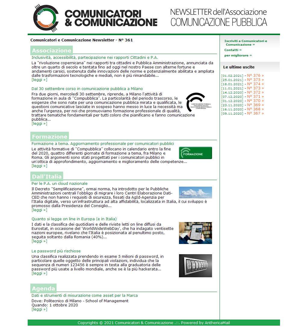 Comunicatori e Comunicazione n° 361 - 28 settembre 2020