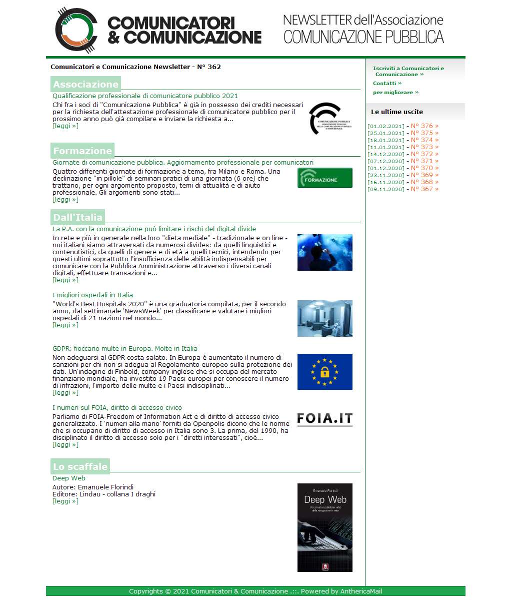 Comunicatori e Comunicazione n° 362 - 5 ottobre 2020