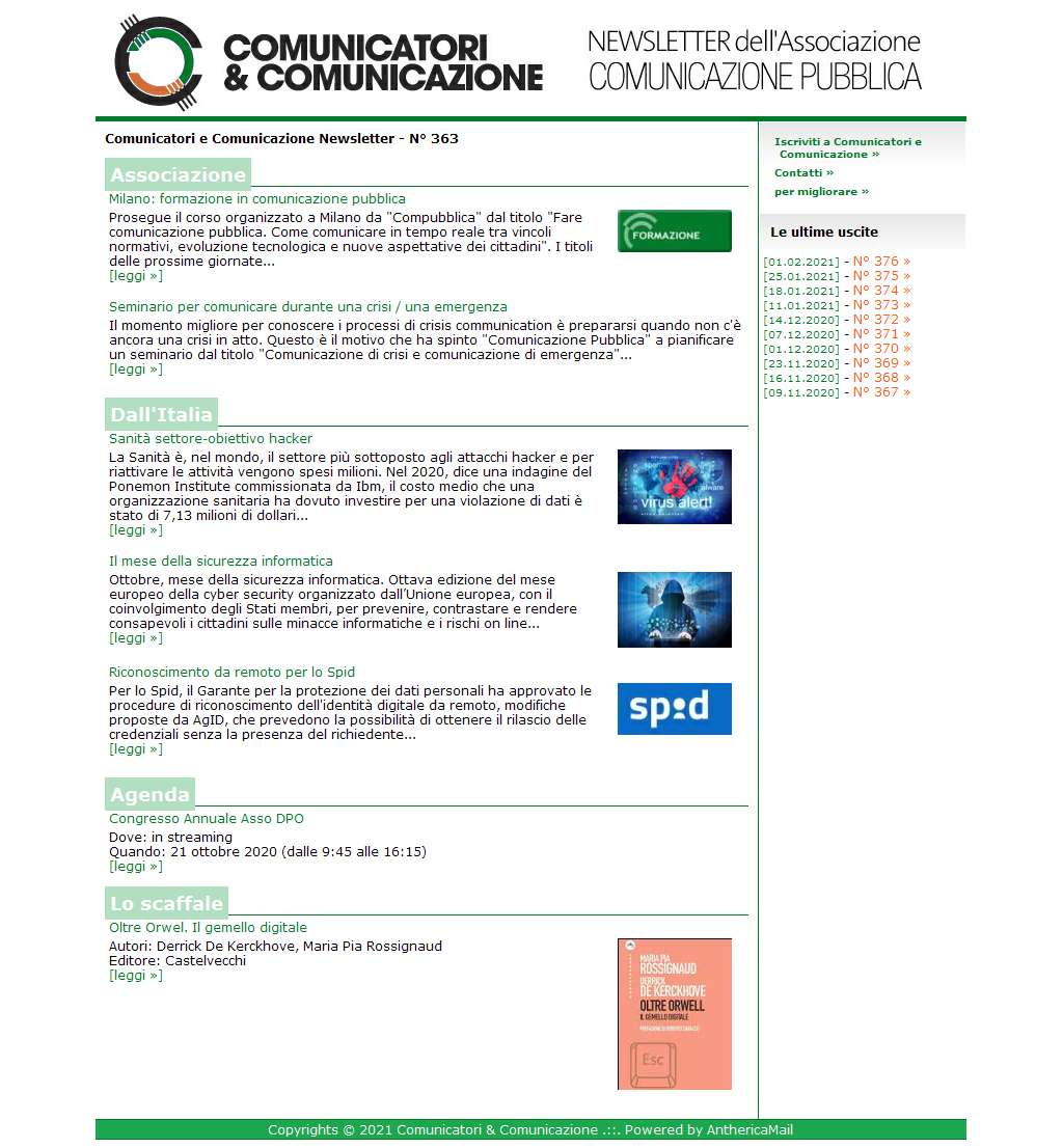 Comunicatori e Comunicazione n° 363 - 12 ottobre 2020