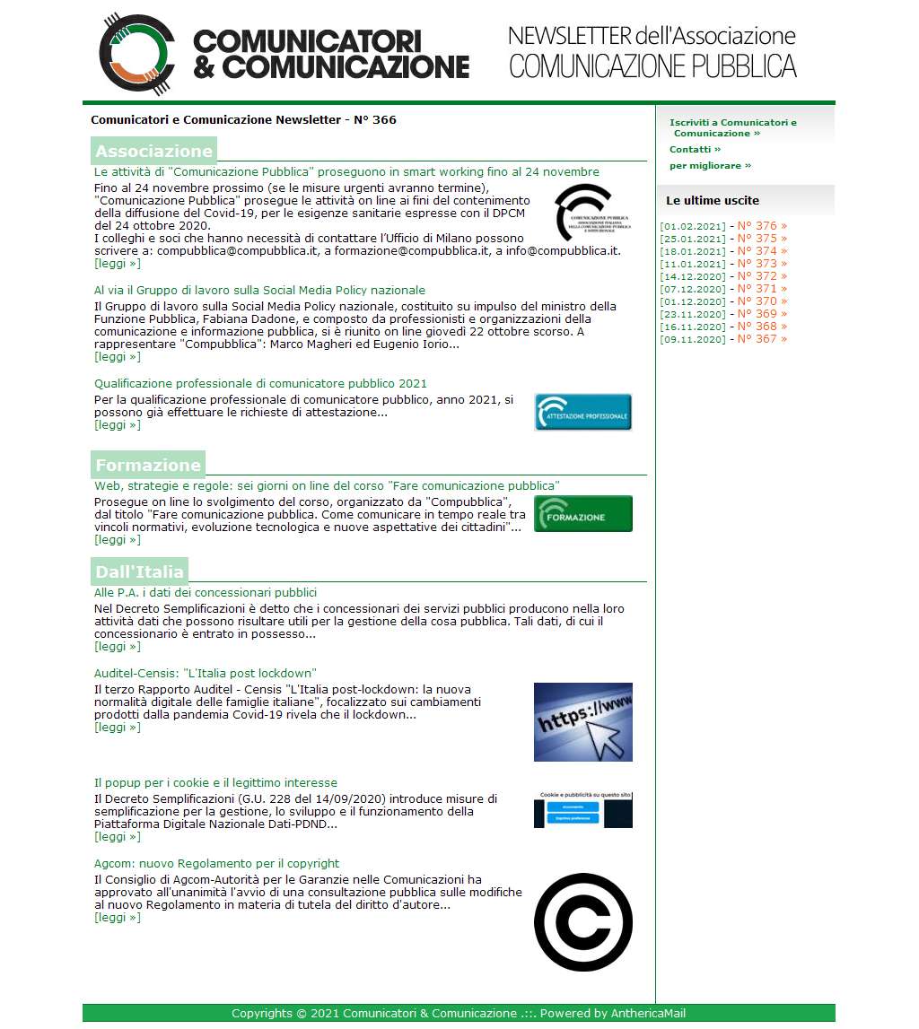 Comunicatori e Comunicazione n° 366 - 02 novembre 2020