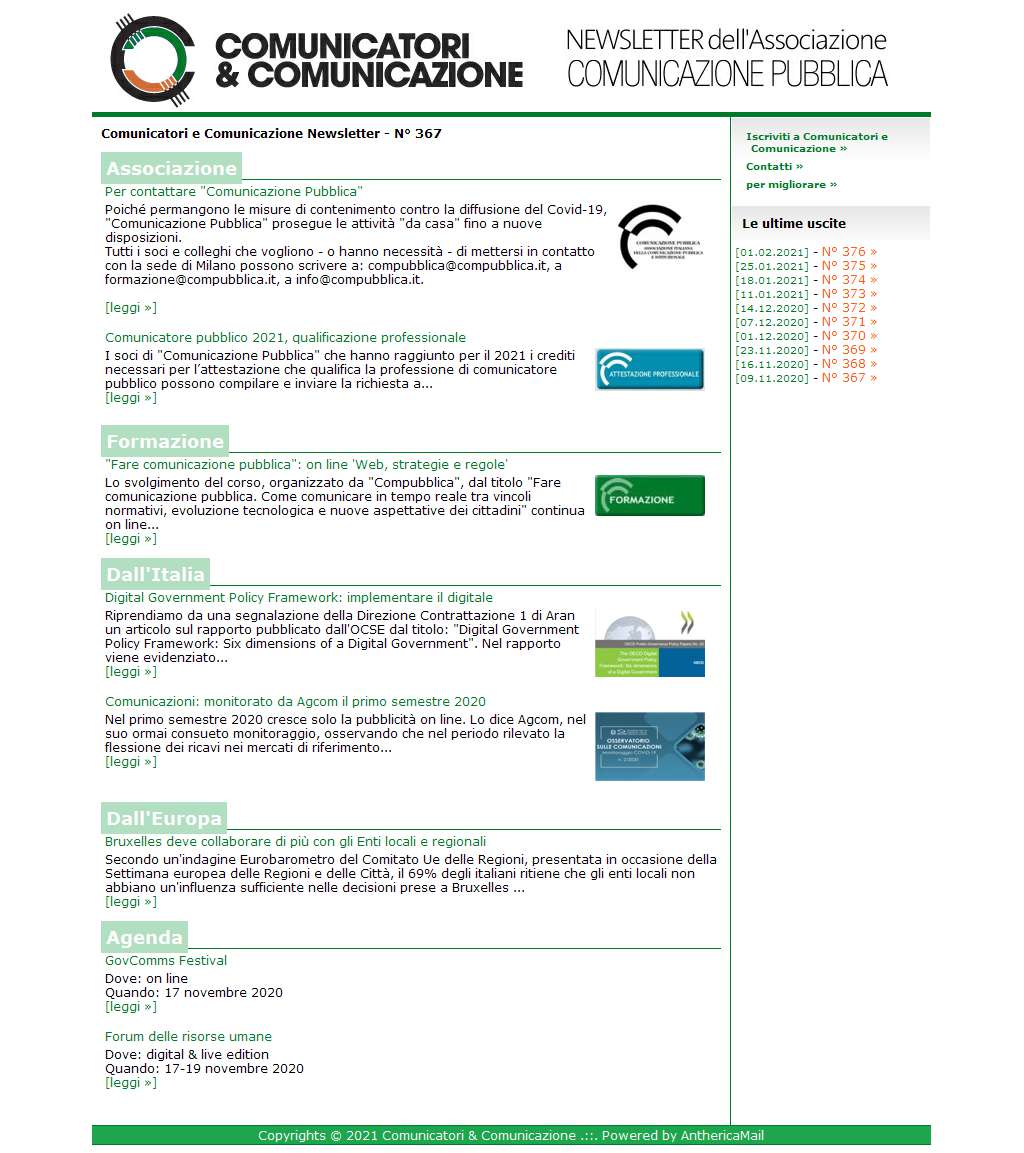 Comunicatori e Comunicazione n° 367 - 09 novembre 2020