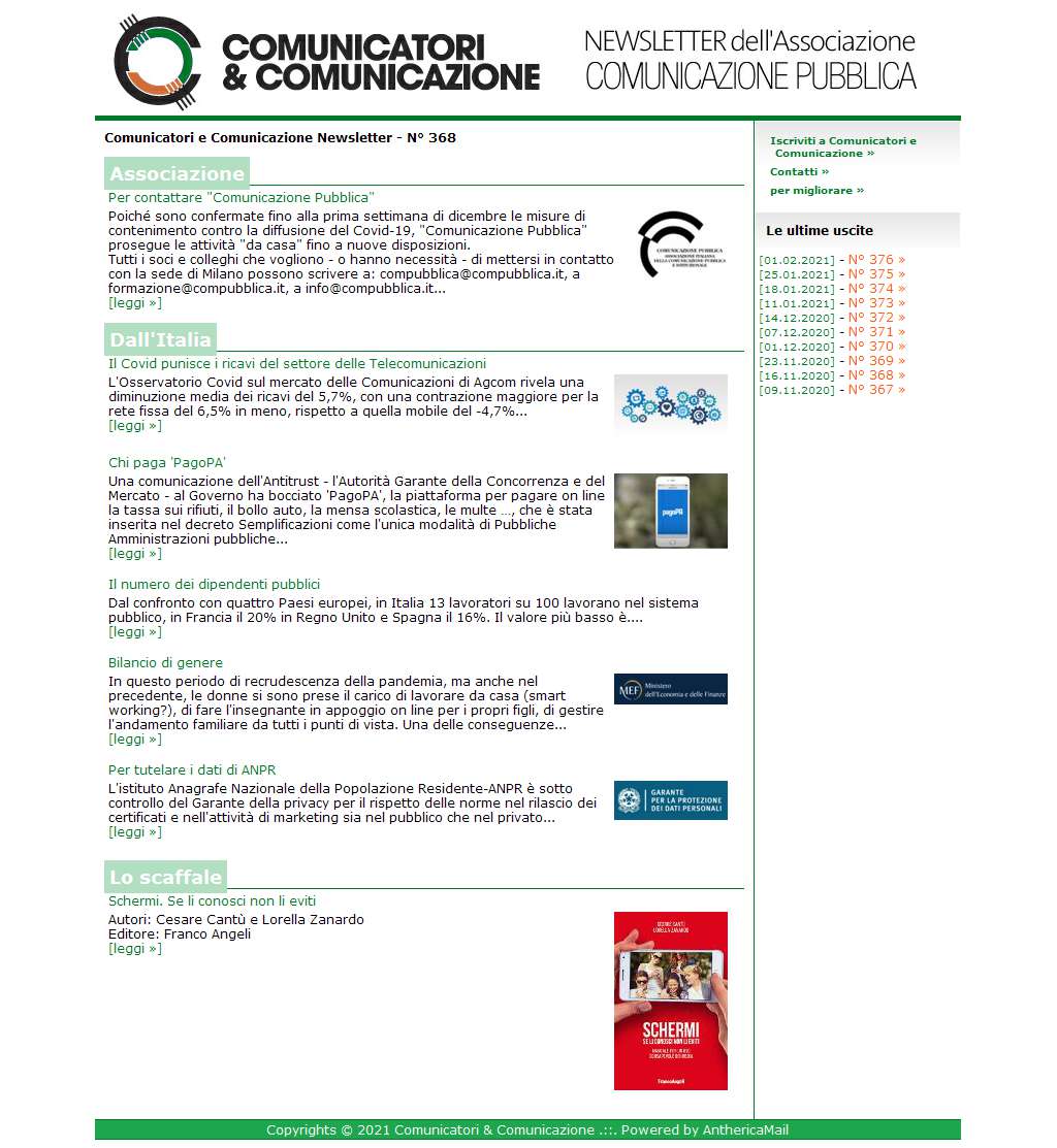 Comunicatori e Comunicazione n° 368 - 16 novembre 2020