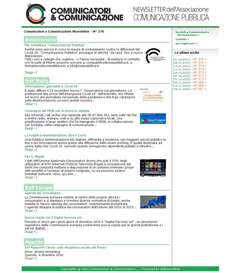 Comunicatori e Comunicazione n° 370 - 30 novembre 2020