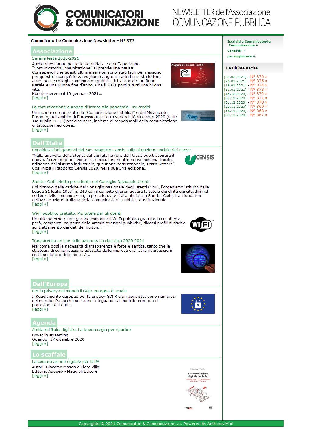 Comunicatori e Comunicazione n° 372 - 14 dicembre 2020