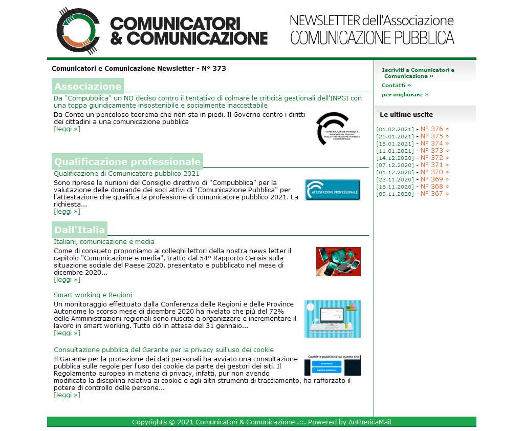 Comunicatori e Comunicazione n° 373 - 11 gennaio 2021